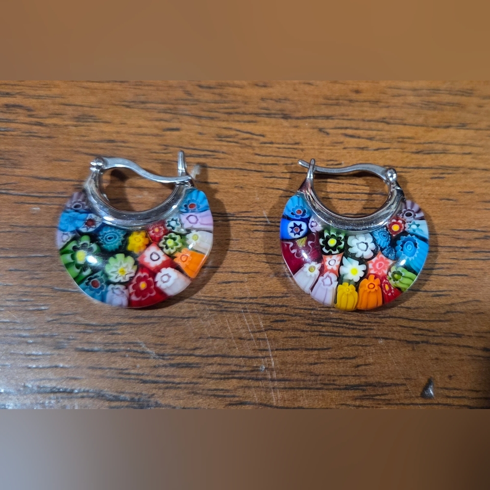 Colorful Mosaic Hoop Earrings